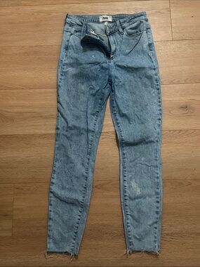 PAIGE Light Blue Jeans with Raw Hem